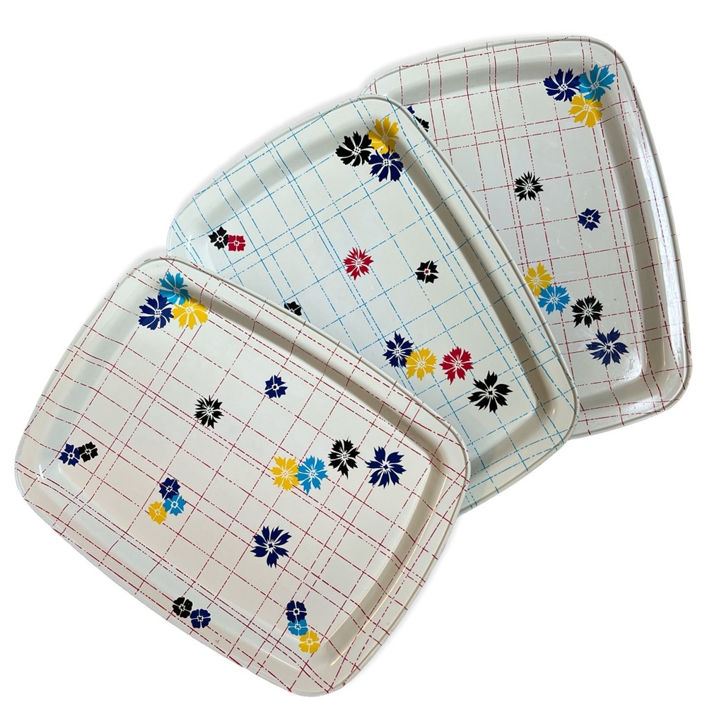 Vintage Flower Tin Table Lap Trays Retro